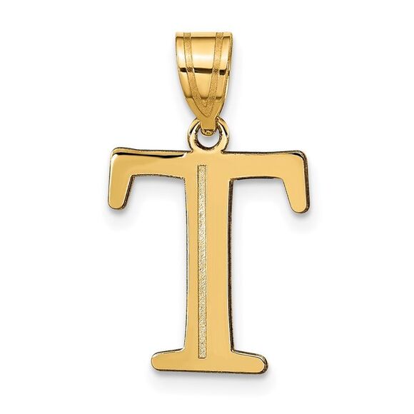 Kazi Luxury 14k Yellow Gold Polished Etched Letter T Initial Pendant